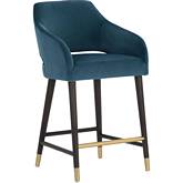 Adelaide Counter Stool in Teal Green Fabric & Espresso Wood